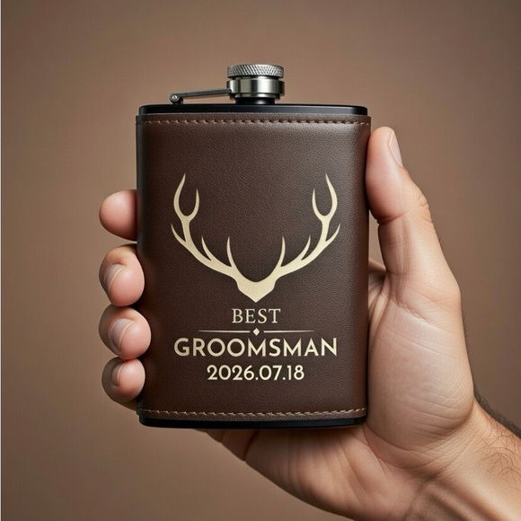 Custom Brown  Flask for Groomsmen - Picture 2 of 3